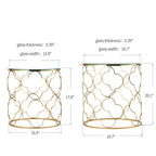 Coffee Table Set of 2 with Glass Top and Metal Wire, Round Side End Table