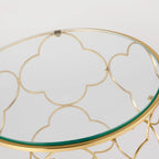 Coffee Table Set of 2 with Glass Top and Metal Wire, Round Side End Table