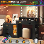 Makeup Vanity Table Mirror Lights LED Dresser 5 Drawers Cabinet