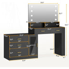 Makeup Vanity Table Mirror Lights LED Dresser 5 Drawers Cabinet
