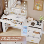 Makeup Vanity Table Mirror Lights LED Dresser 5 Drawers Cabinet