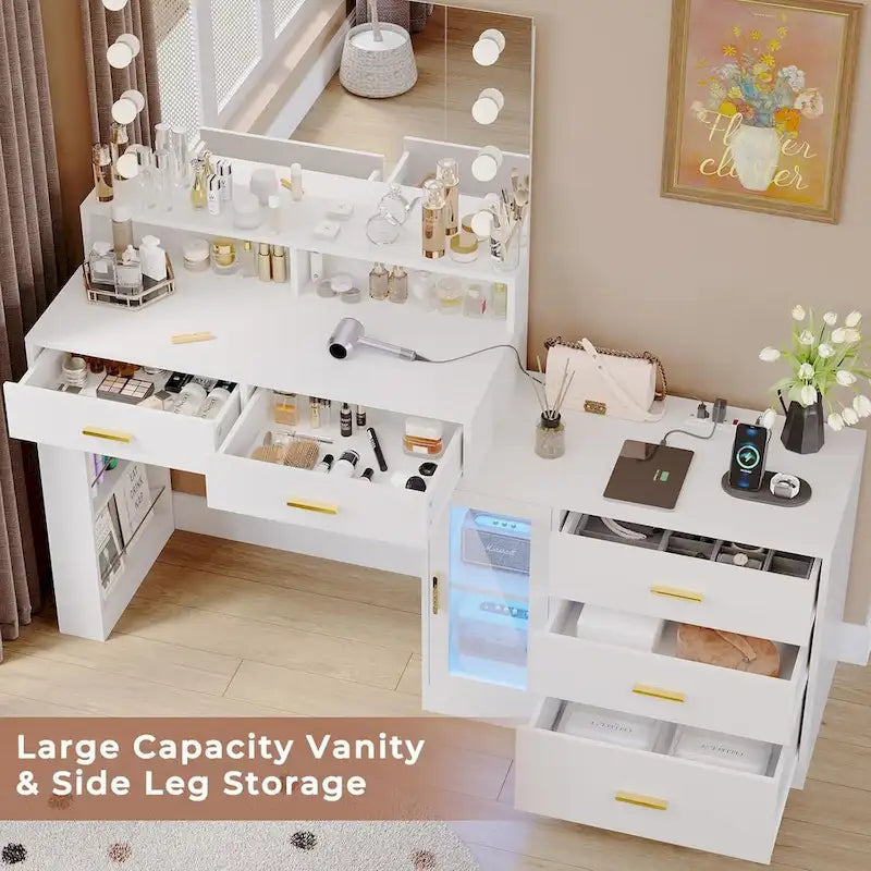 Makeup Vanity Table Mirror Lights LED Dresser 5 Drawers Cabinet