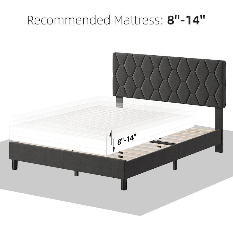 Diamond Upholstered Platform Bed Frame Wood Slat Support