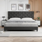 Diamond Upholstered Platform Bed Frame Wood Slat Support
