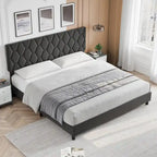 Diamond Upholstered Platform Bed Frame Wood Slat Support