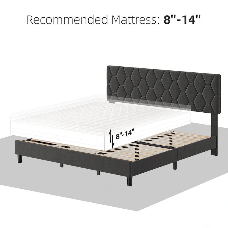 Diamond Upholstered Platform Bed Frame Wood Slat Support