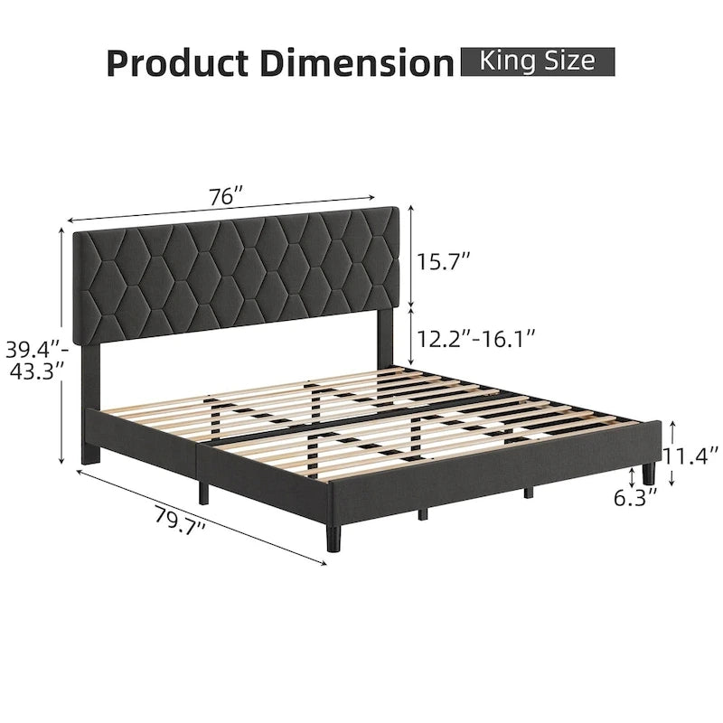 Diamond Upholstered Platform Bed Frame Wood Slat Support