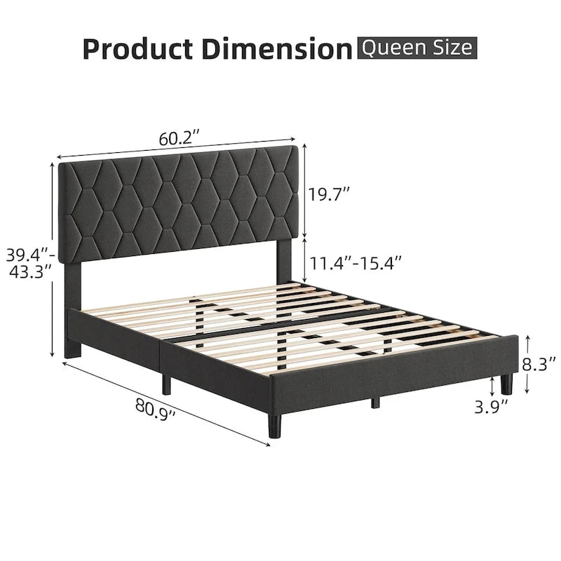 Diamond Upholstered Platform Bed Frame Wood Slat Support