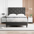 Diamond Upholstered Platform Bed Frame Wood Slat Support