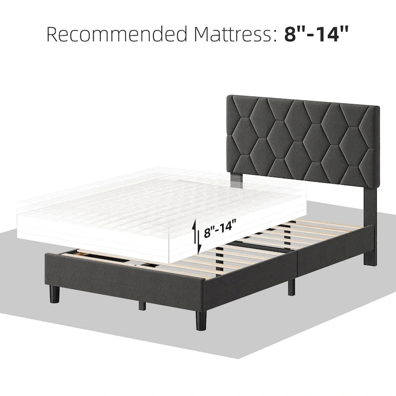 Diamond Upholstered Platform Bed Frame Wood Slat Support