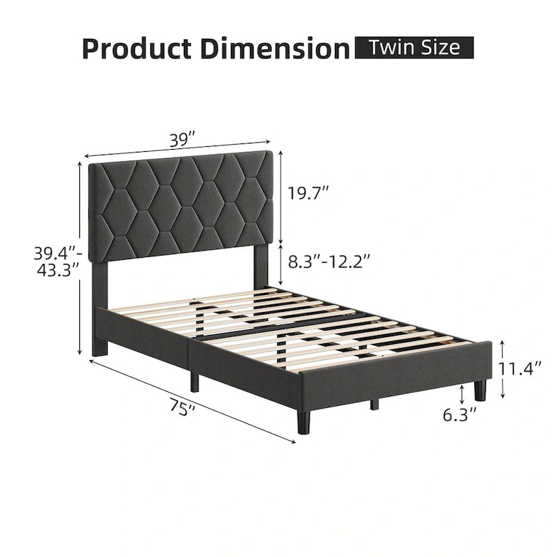 Diamond Upholstered Platform Bed Frame Wood Slat Support