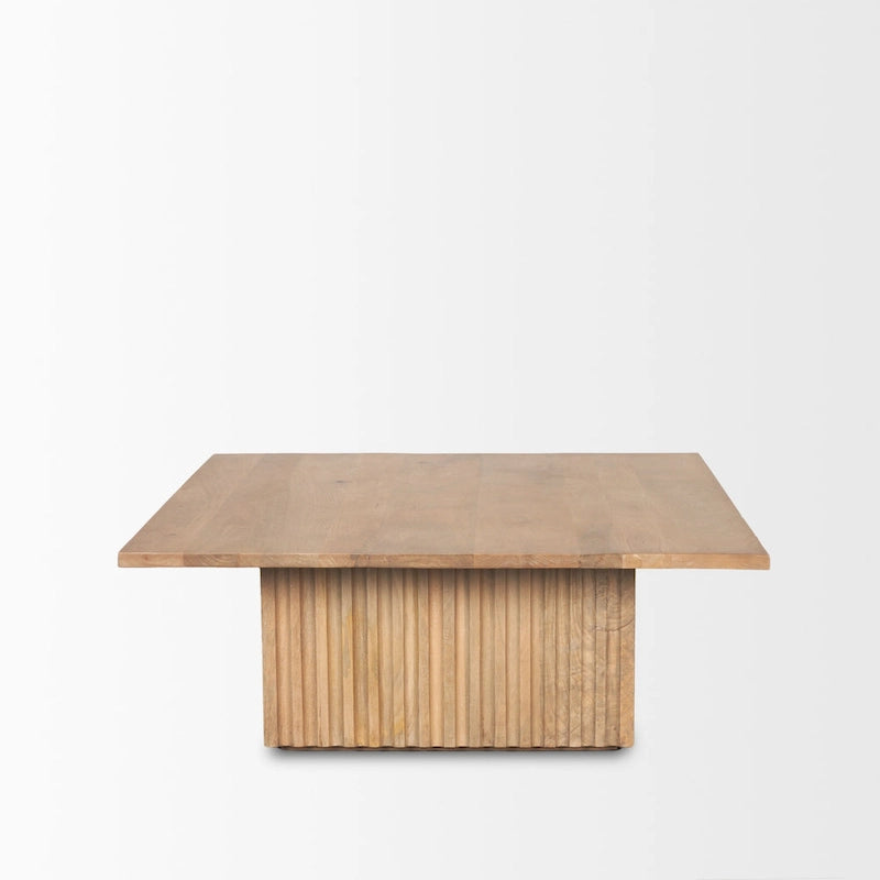June Light Brown Wood w/ Fluting Square Coffee Table