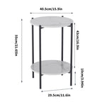 2-Tier Round Marble Sofa Side Table Coffee End Table Metal Black Frame