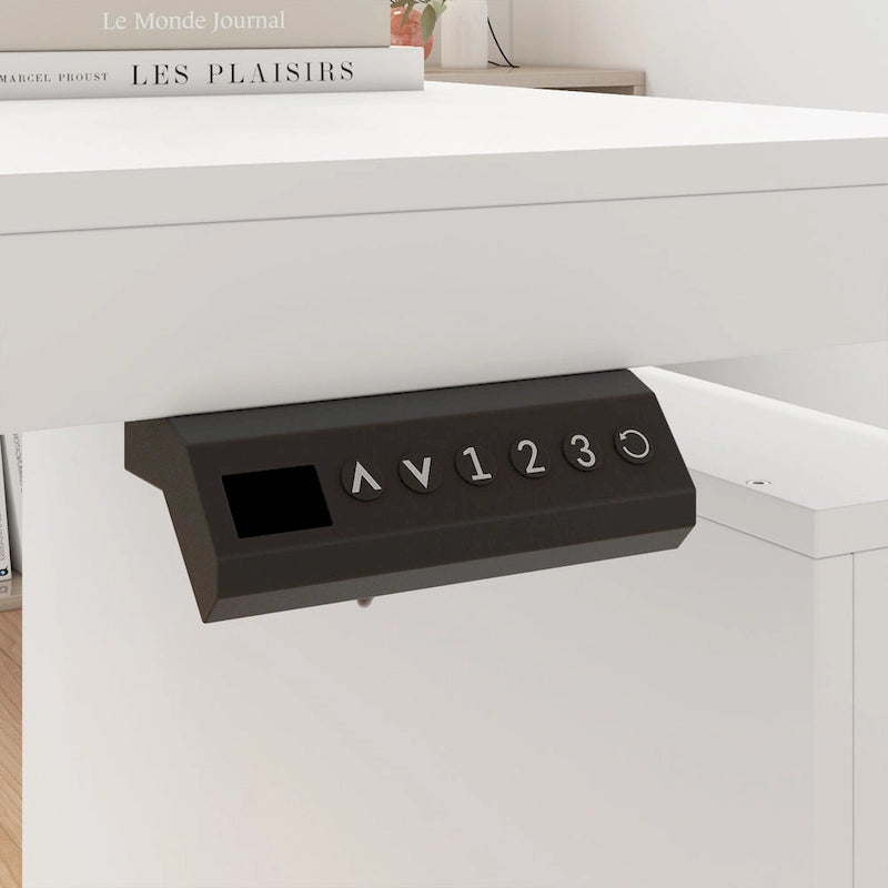 Ergonomic Sit-Stand Desk Pure White Elegance with Side Cabinet Table