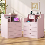 Nightstand 3 Drawers Charging Station End Side Table Bedroom