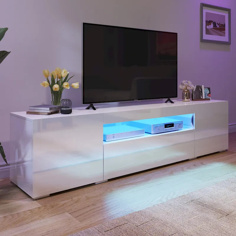 Moasis 70-inch High Glossy Wood TV Stand LED Entertainment Center Media Console
