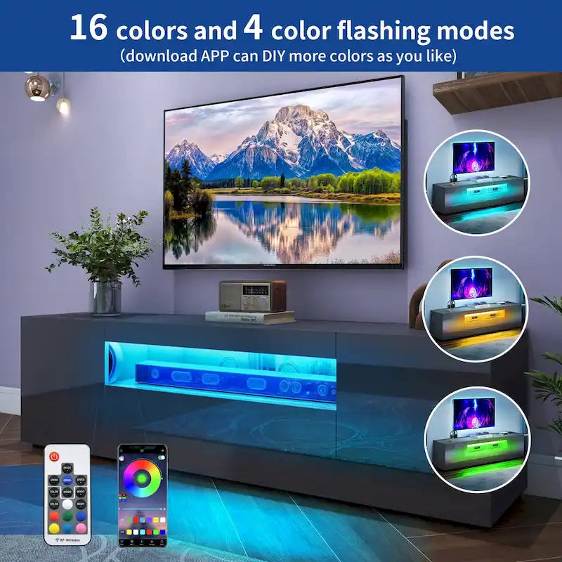 Moasis 70-inch High Glossy Wood TV Stand LED Entertainment Center Media Console