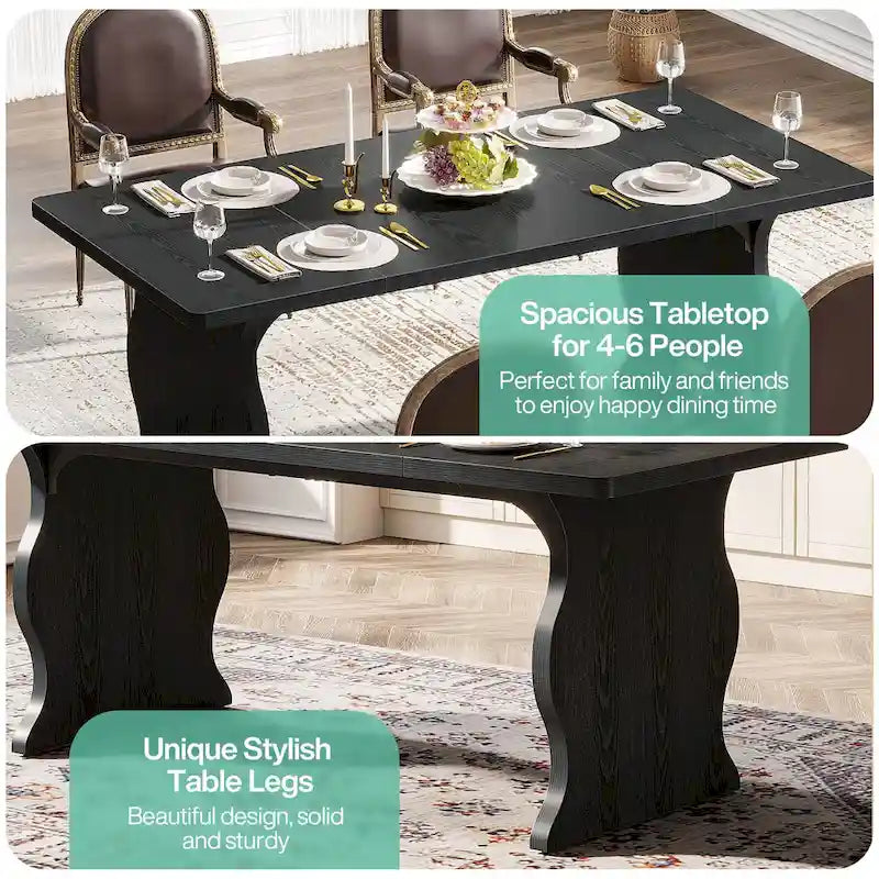 Modern Dining Table, 63 Rectangular Kitchen Table Black Dinner Table