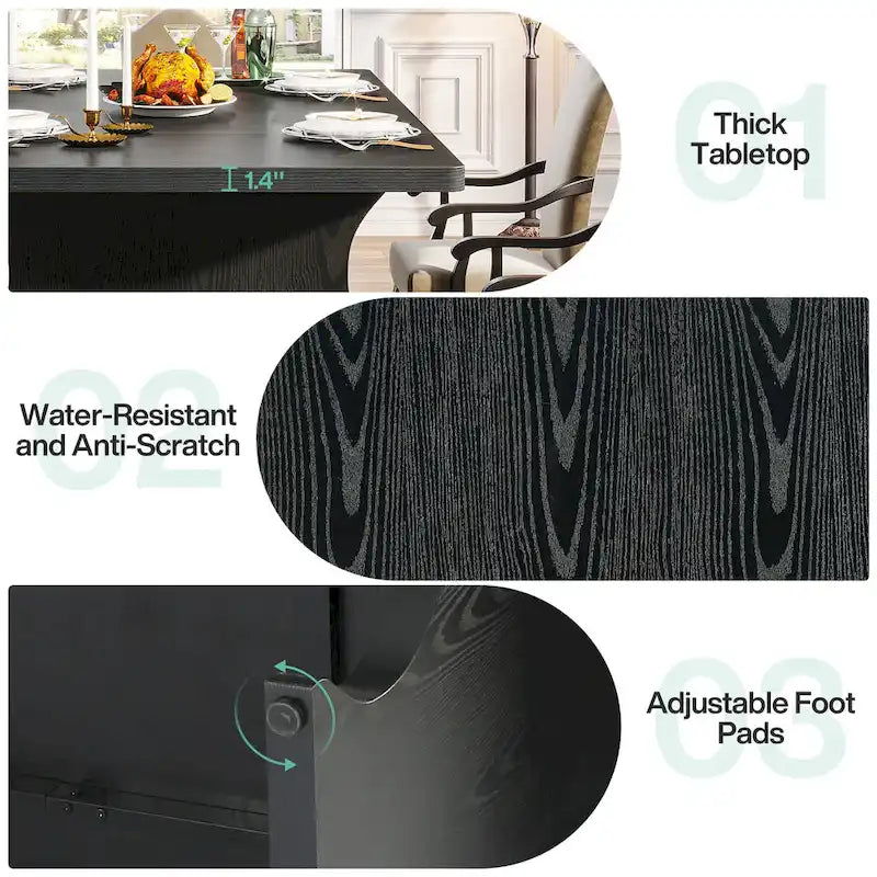 Modern Dining Table, 63 Rectangular Kitchen Table Black Dinner Table