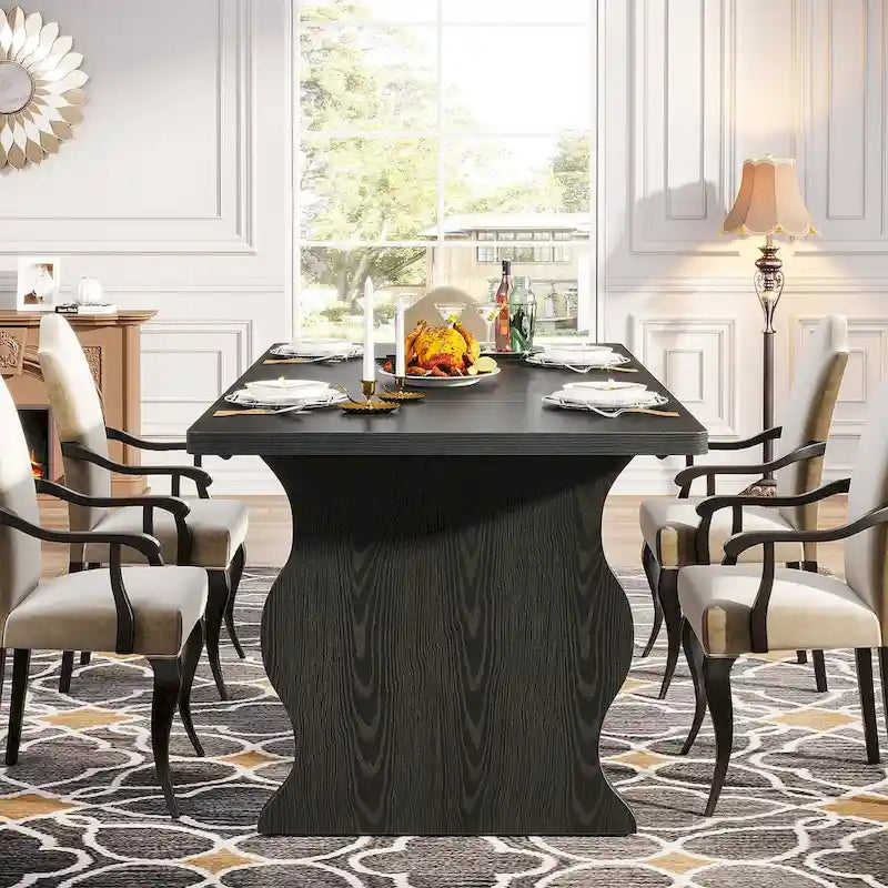 Modern Dining Table, 63 Rectangular Kitchen Table Black Dinner Table