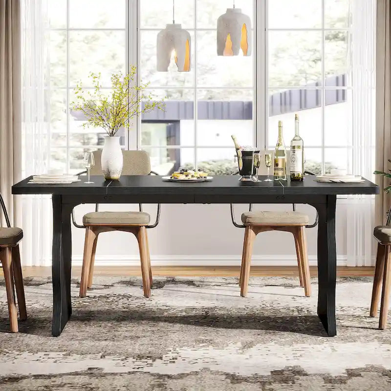 Modern Dining Table, 63 Rectangular Kitchen Table Black Dinner Table