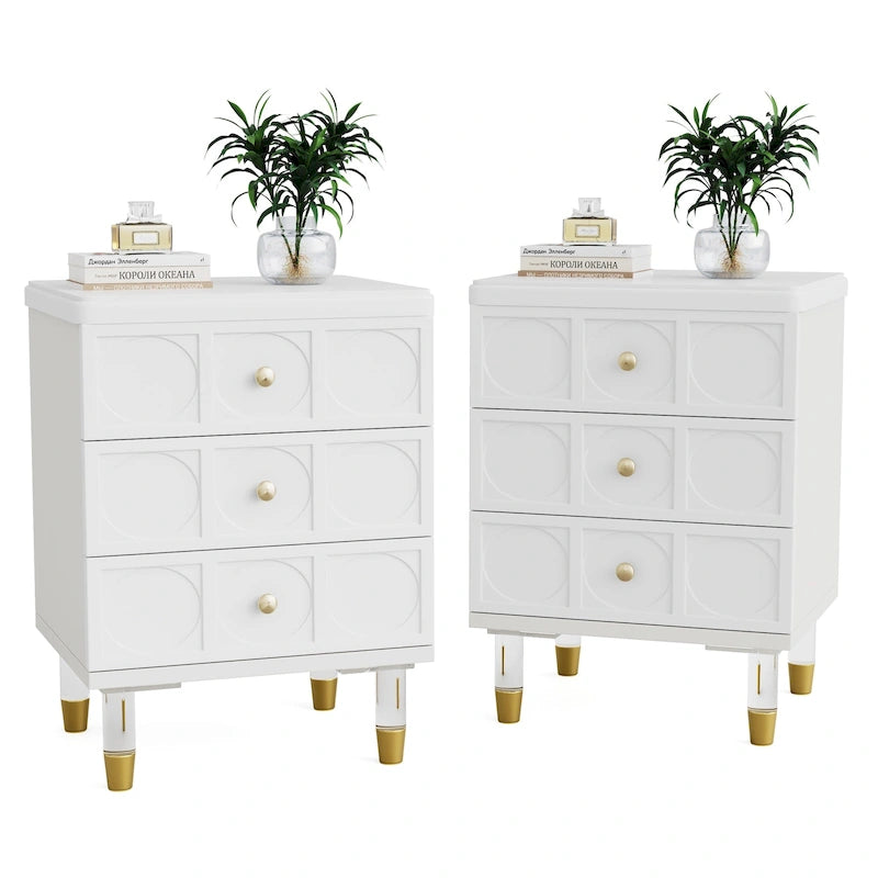 Nightstand Bedside Table with 3 Drawers, Bedroom Tall Night Stands Sofa End Table with Storage for Bedroom, Living Room
