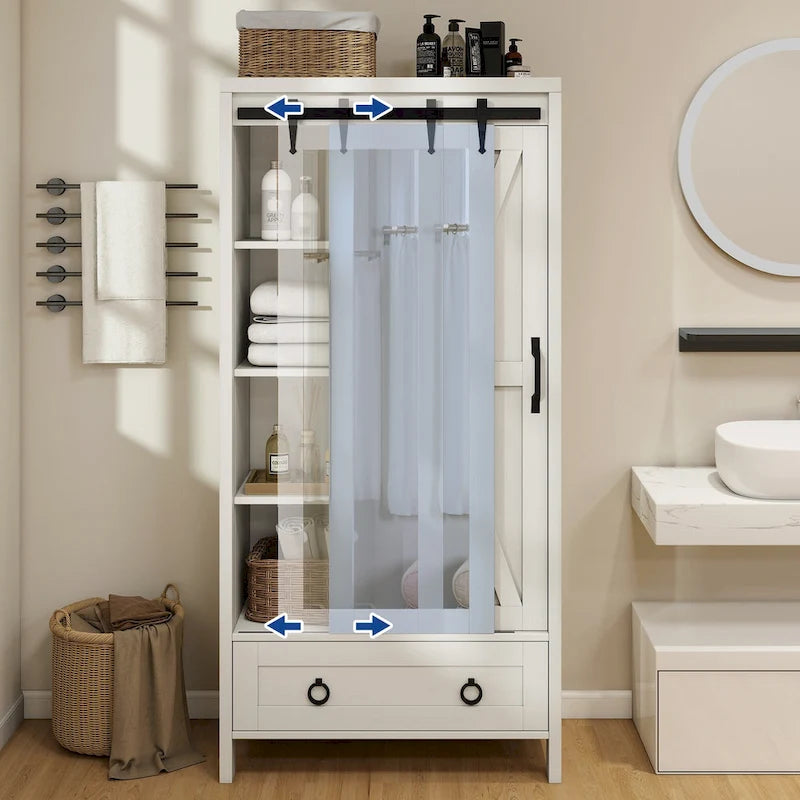 Moasis Tall and Wide Storage Cabinet with Doors and Full Length Mirror for Bathroom