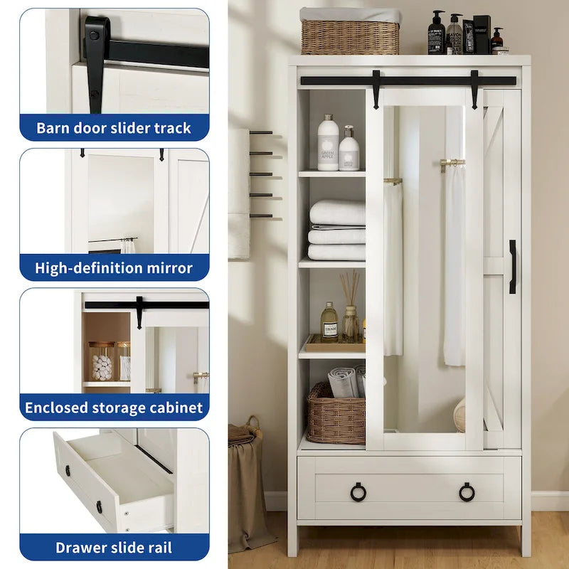 Moasis Tall and Wide Storage Cabinet with Doors and Full Length Mirror for Bathroom