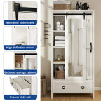 Moasis Tall and Wide Storage Cabinet with Doors and Full Length Mirror for Bathroom