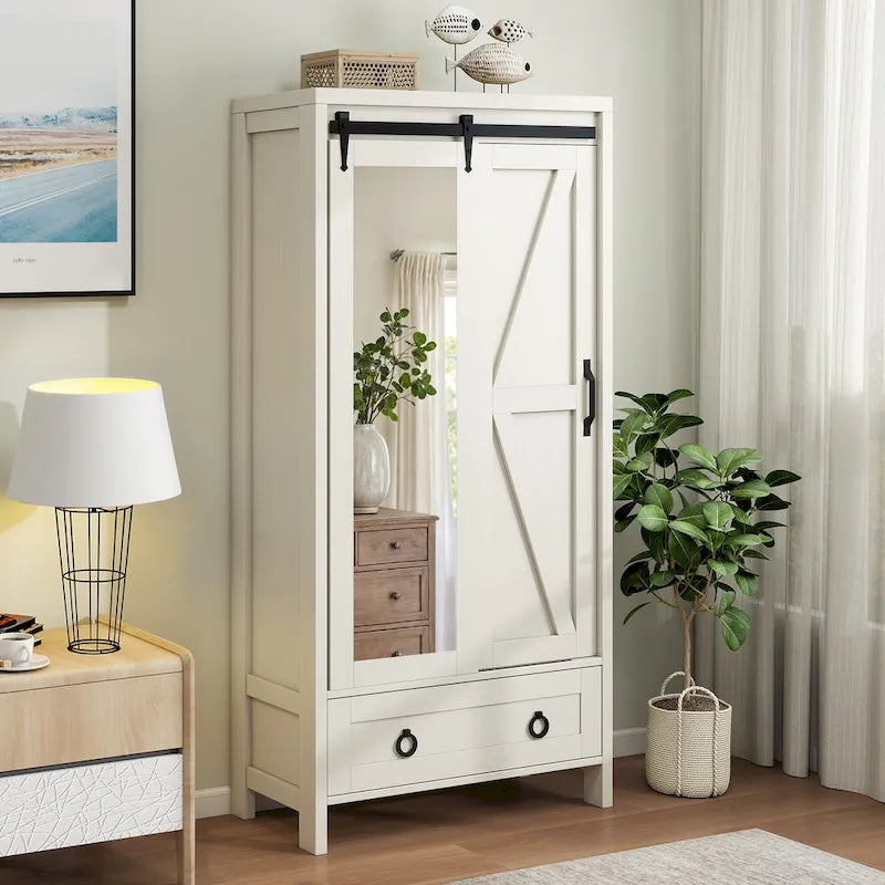 Moasis Tall and Wide Storage Cabinet with Doors and Full Length Mirror for Bathroom