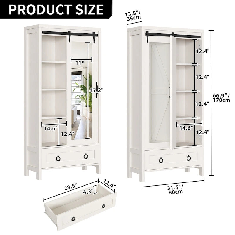 Moasis Tall and Wide Storage Cabinet with Doors and Full Length Mirror for Bathroom