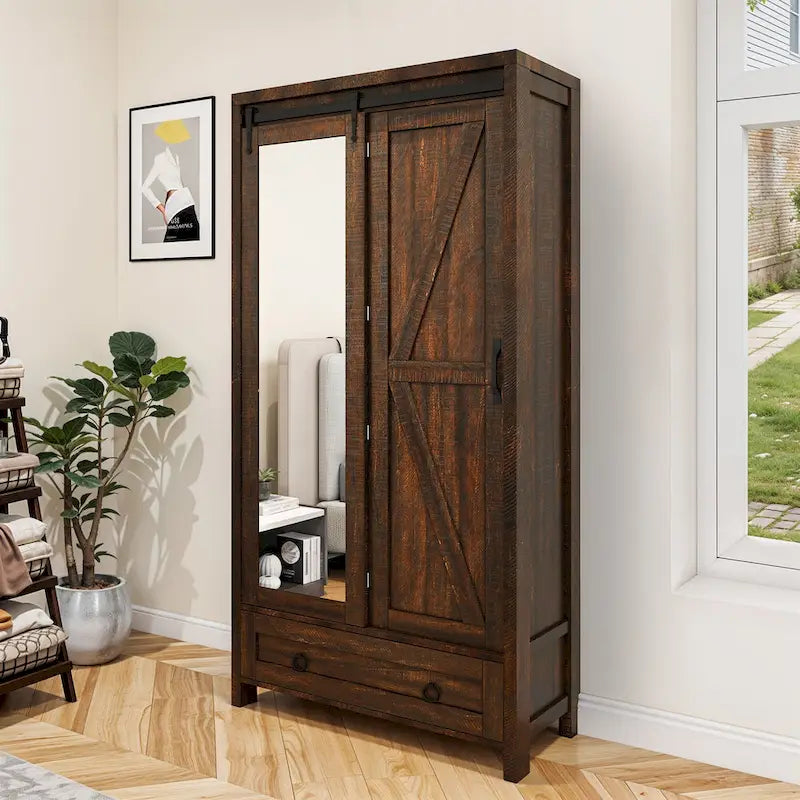 Moasis Tall and Wide Storage Cabinet with Doors and Full Length Mirror for Bathroom