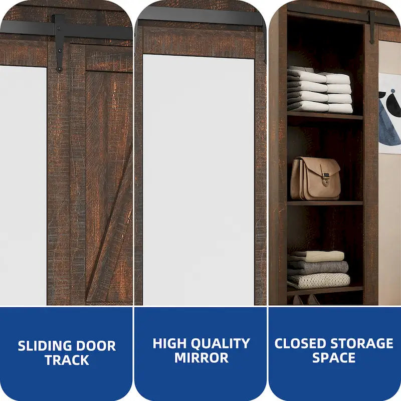 Moasis Tall and Wide Storage Cabinet with Doors and Full Length Mirror for Bathroom