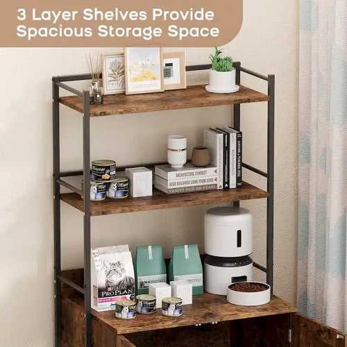 2-in-1 Cat Litter Box Enclosure with with 3 Shelves and Door