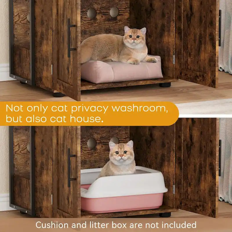 2-in-1 Cat Litter Box Enclosure with with 3 Shelves and Door