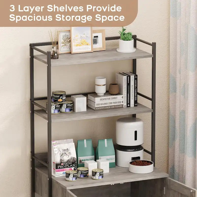 2-in-1 Cat Litter Box Enclosure with with 3 Shelves and Door