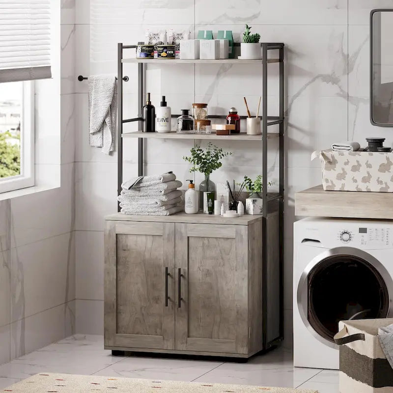 2-in-1 Cat Litter Box Enclosure with with 3 Shelves and Door