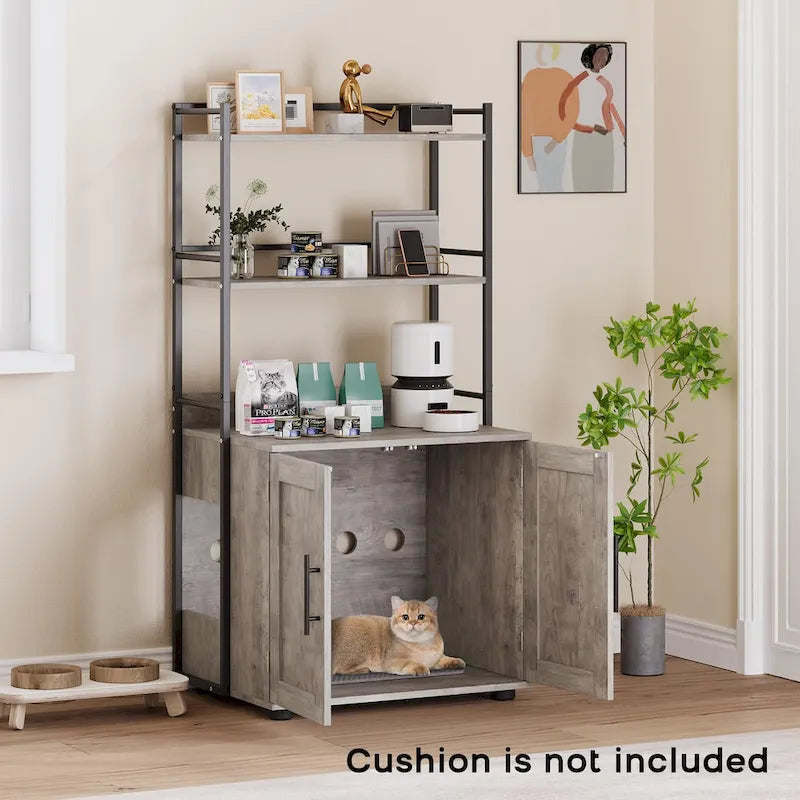 2-in-1 Cat Litter Box Enclosure with with 3 Shelves and Door