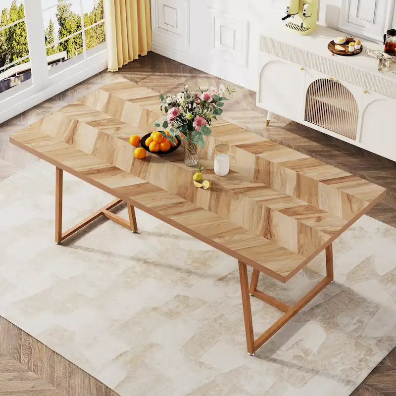 71 Farmhouse Dining Table for 6 to 8, Rectangular Wood Kitchen Table Industrial Dinner Table