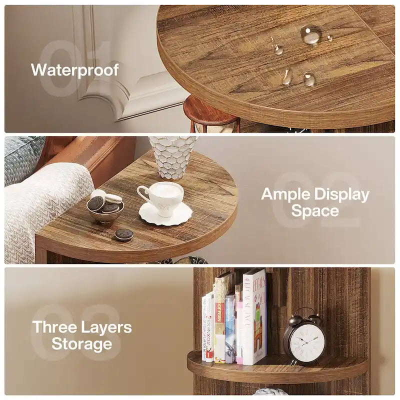 3-tier Half-round End Table, Semi-circular Side Table for Living Room