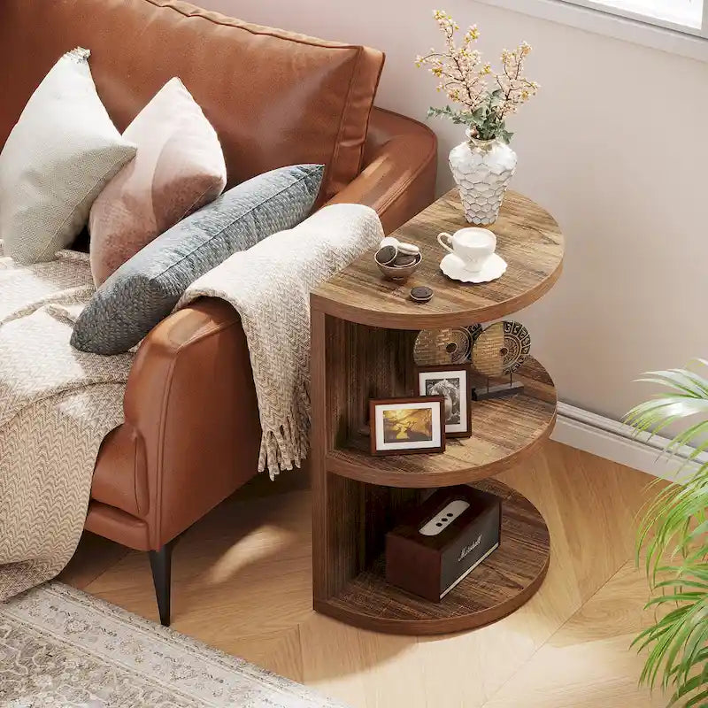 3-tier Half-round End Table, Semi-circular Side Table for Living Room