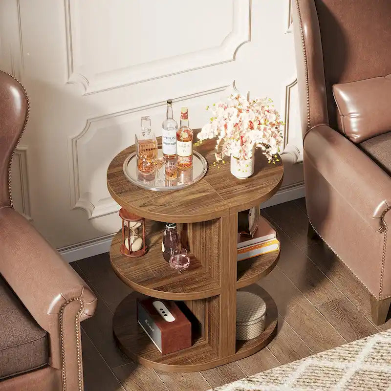 3-tier Half-round End Table, Semi-circular Side Table for Living Room