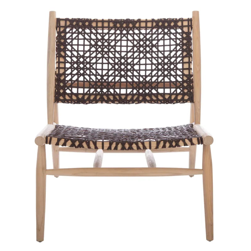 SAFAVIEH Queenie Bandelier Open Leather Weave Squared Accent Chair - 26 W x 32 D x 31 H - 26Wx31Dx31H