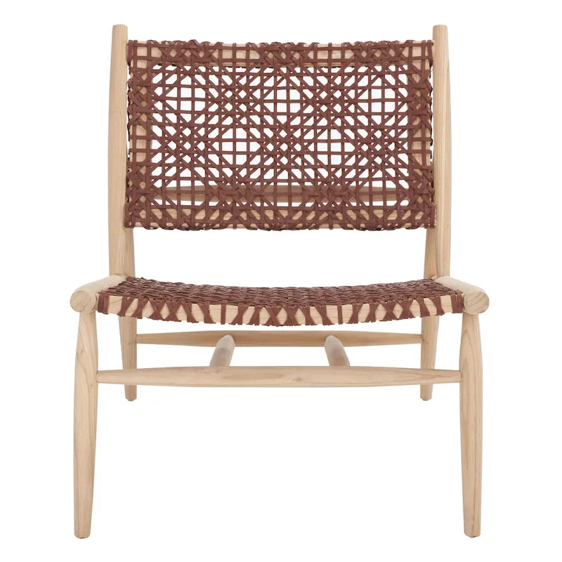 SAFAVIEH Queenie Bandelier Open Leather Weave Squared Accent Chair - 26 W x 32 D x 31 H - 26Wx31Dx31H