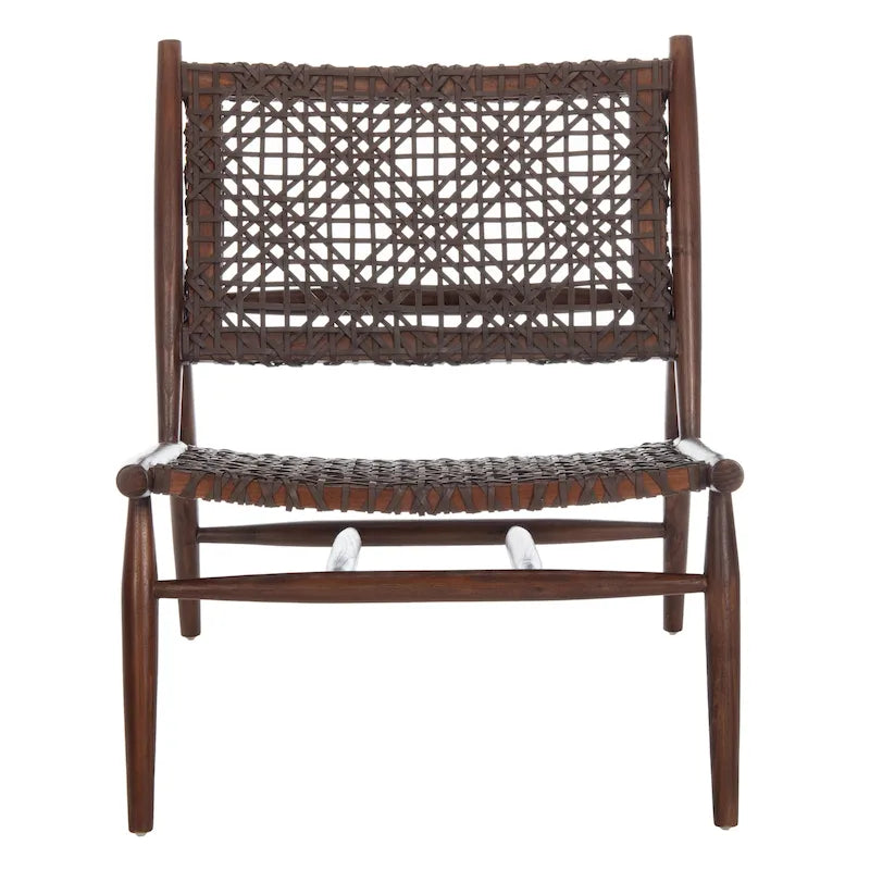 SAFAVIEH Queenie Bandelier Open Leather Weave Squared Accent Chair - 26 W x 32 D x 31 H - 26Wx31Dx31H