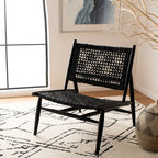 SAFAVIEH Queenie Bandelier Open Leather Weave Squared Accent Chair - 26 W x 32 D x 31 H - 26Wx31Dx31H