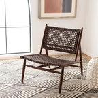 SAFAVIEH Queenie Bandelier Open Leather Weave Squared Accent Chair - 26 W x 32 D x 31 H - 26Wx31Dx31H