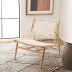 SAFAVIEH Queenie Bandelier Open Leather Weave Squared Accent Chair - 26 W x 32 D x 31 H - 26Wx31Dx31H
