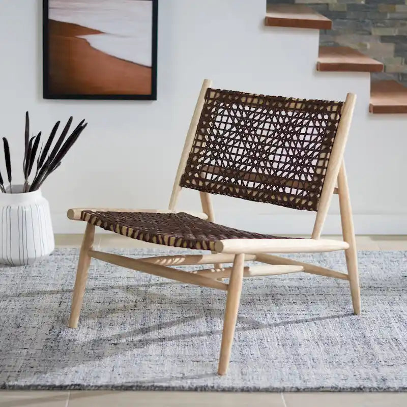 SAFAVIEH Queenie Bandelier Open Leather Weave Squared Accent Chair - 26 W x 32 D x 31 H - 26Wx31Dx31H