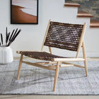 SAFAVIEH Queenie Bandelier Open Leather Weave Squared Accent Chair - 26 W x 32 D x 31 H - 26Wx31Dx31H